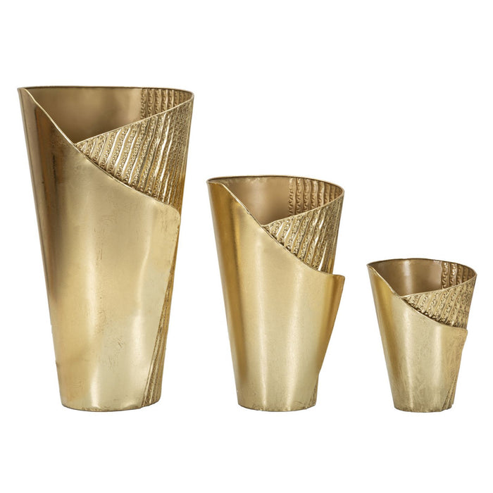 Set di 3 Vasi Decorativi MF423, Oro, Metallo, 39x42x75 cm, Seven Design
