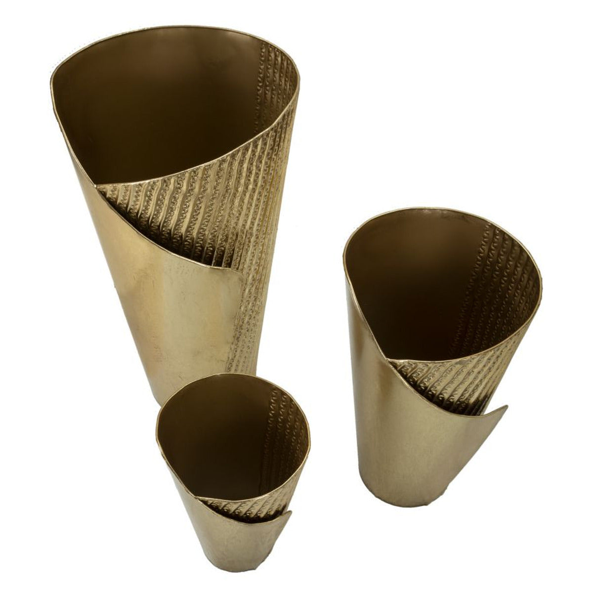 Set di 3 Vasi Decorativi MF423, Oro, Metallo, 39x42x75 cm, Seven Design