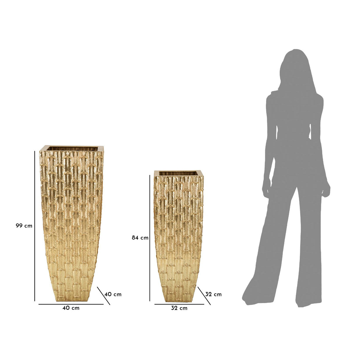 Set di 2 Vasi Decorativi MF388, Oro, Metallo, 40x40x99 cm, Seven Design