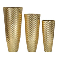 Set di 3 Vasi Decorativi MF420, Oro, Metallo, 48x48x110 cm, Seven Design