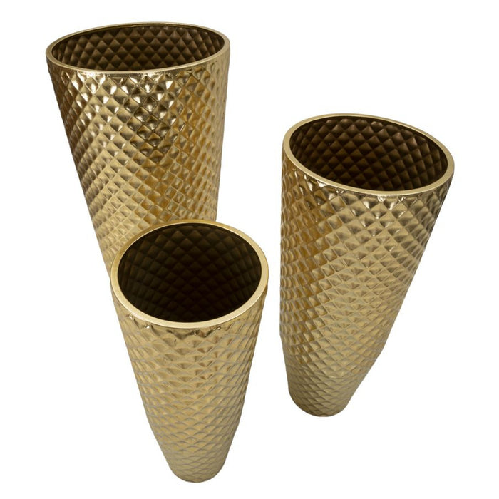 Set di 3 Vasi Decorativi MF420, Oro, Metallo, 48x48x110 cm, Seven Design
