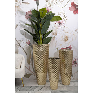 Set di 3 Vasi Decorativi MF420, Oro, Metallo, 48x48x110 cm, Seven Design