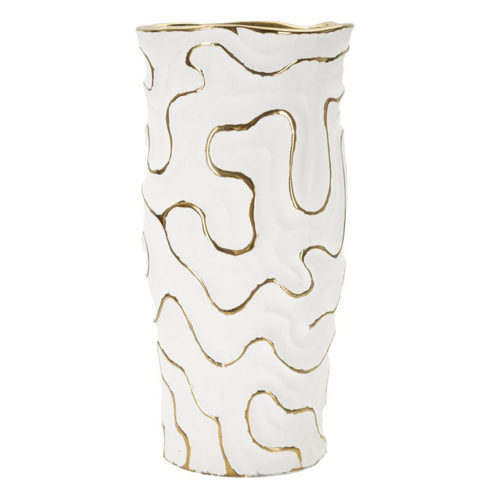 Vaso Decorativo MF640, Bianco, Ceramica, 16x16x32,5 cm, Seven Design