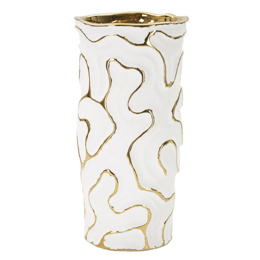 Vaso Decorativo MF651, Bianco, Ceramica, 12,5x12,5x25 cm, Seven Design