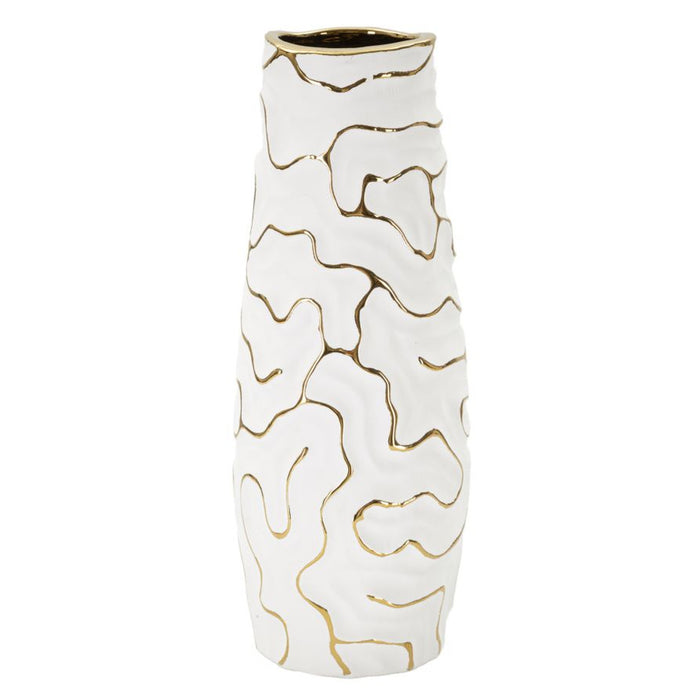 Vaso Decorativo MF649, Bianco, Ceramica, 12x12x29,5 cm, Seven Design