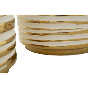 Set di 2 Vasi Decorativi MF385, Oro, Ceramica, 23x23x22 cm, Seven Design