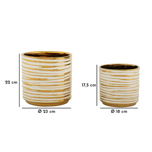 Set di 2 Vasi Decorativi MF385, Oro, Ceramica, 23x23x22 cm, Seven Design