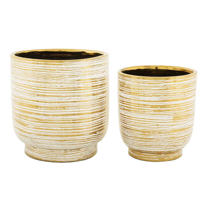 Set di 2 Vasi Decorativi MF387, Oro, Ceramica, 23x23x24 cm, Seven Design