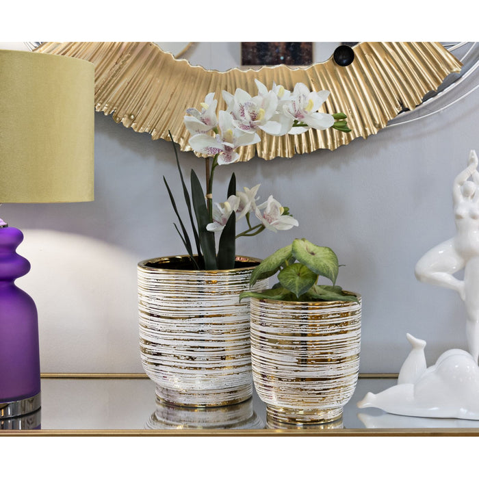 Set di 2 Vasi Decorativi MF387, Oro, Ceramica, 23x23x24 cm, Seven Design