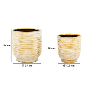 Set di 2 Vasi Decorativi MF387, Oro, Ceramica, 23x23x24 cm, Seven Design