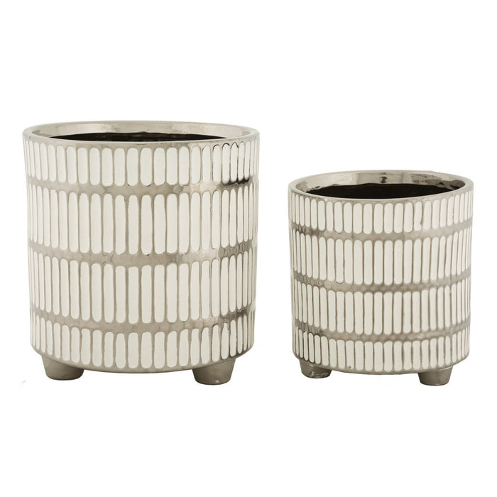 Set di 2 Vasi Decorativi MF386, Bianco, Ceramica, 22,5x22,5x24 cm, Seven Design