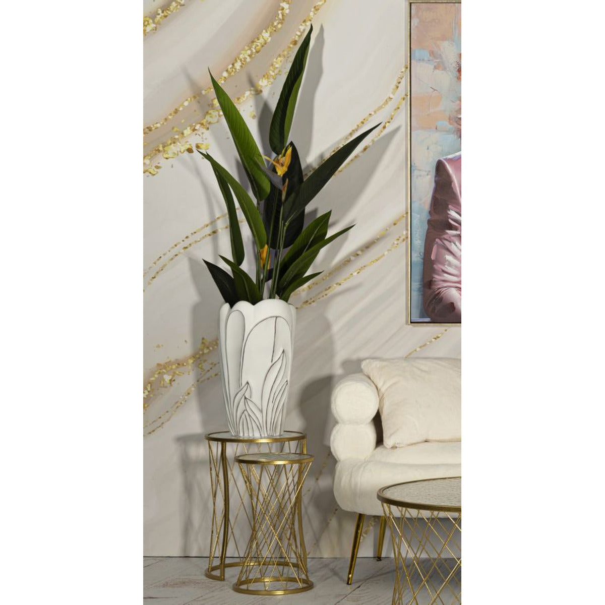 Vaso Decorativo MF661, Bianco, Poliresina, 29x29x48 cm, Seven Design