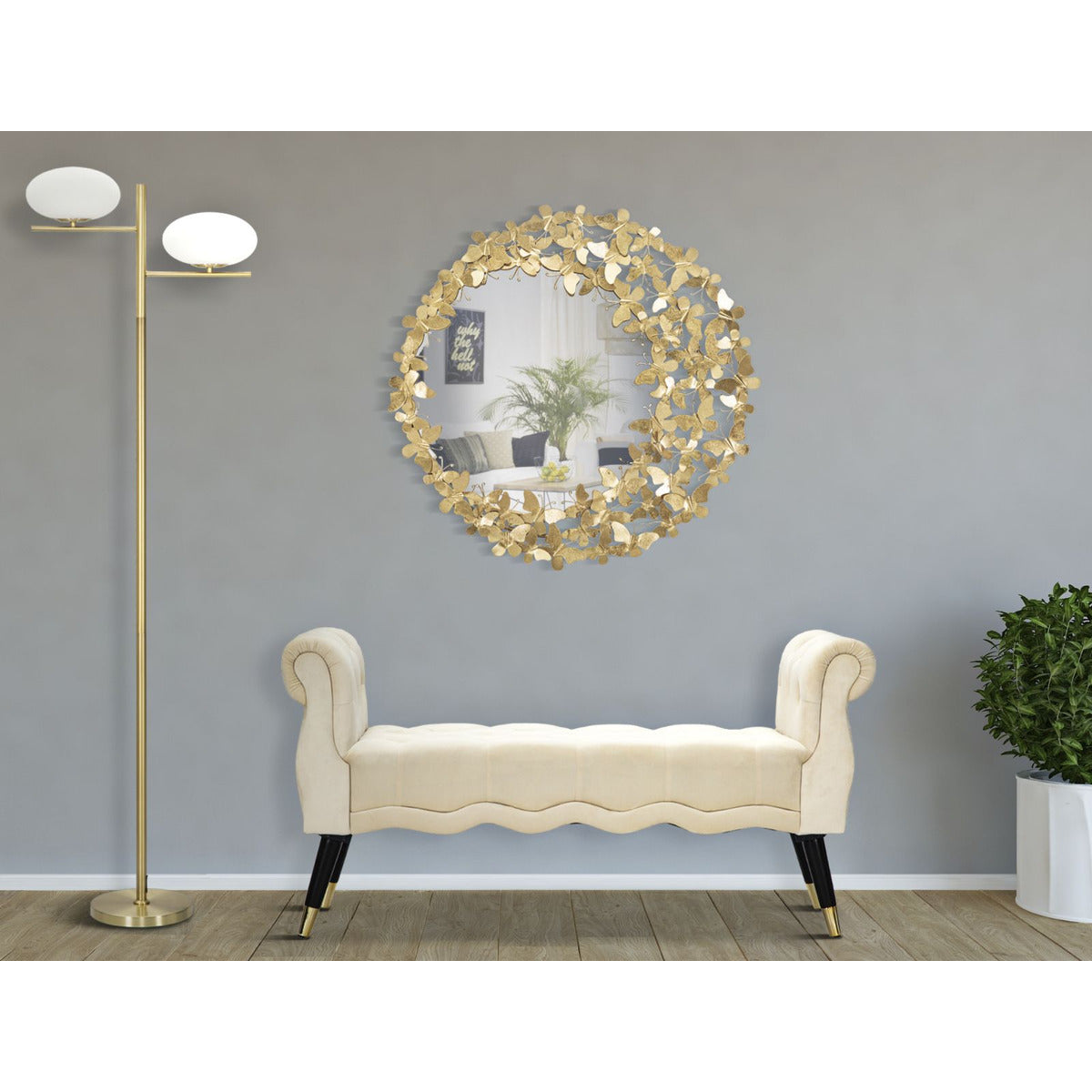 Specchio con Cornice Farfalla 31, Oro, Metallo, 81,5x3,5x81,5 cm, Seven Design
