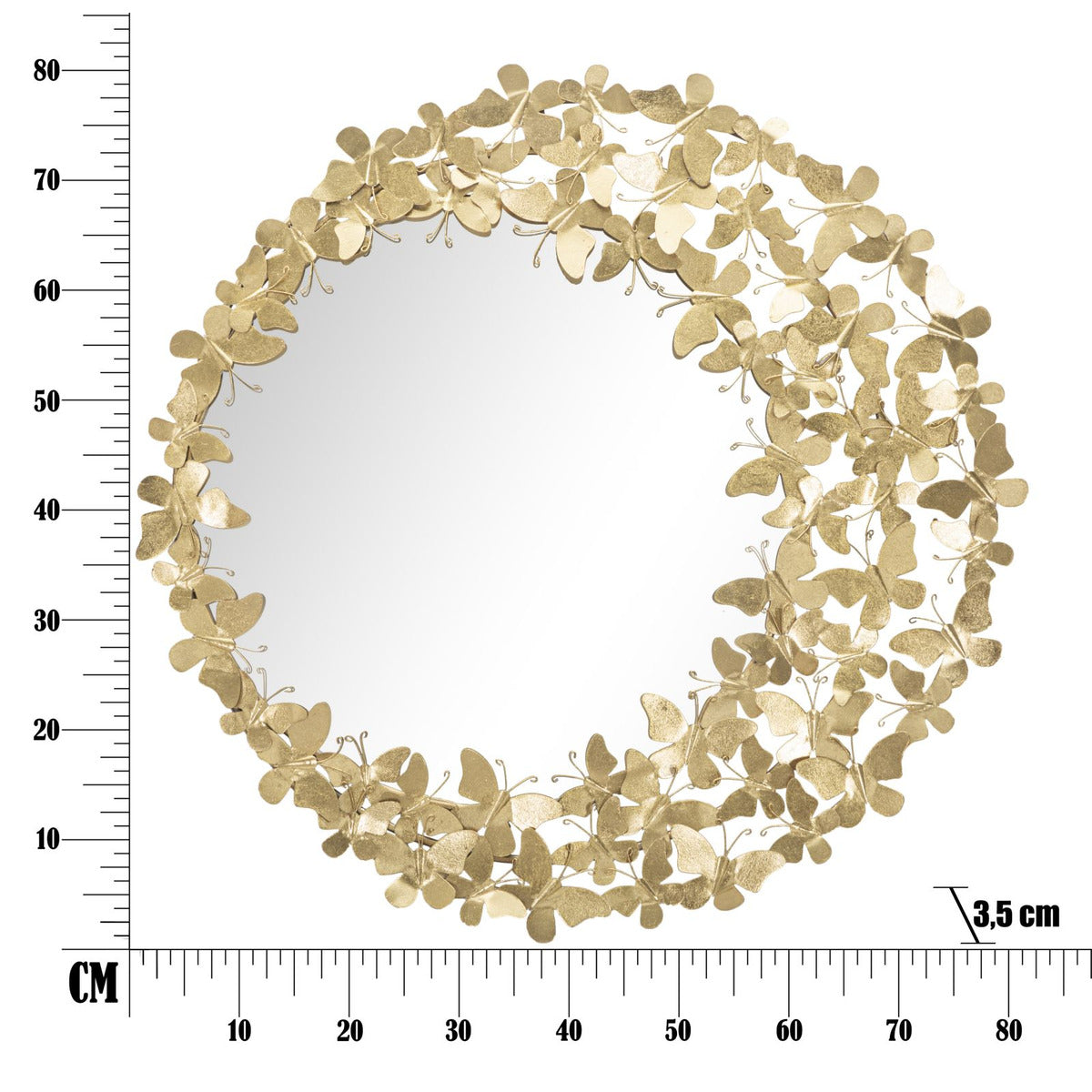 Specchio con Cornice Farfalla 31, Oro, Metallo, 81,5x3,5x81,5 cm, Seven Design