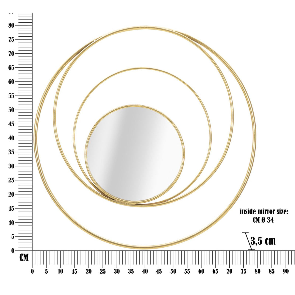 Specchio con Cornice MF500, Oro, Metallo, 80x3,5x80 cm, Seven Design