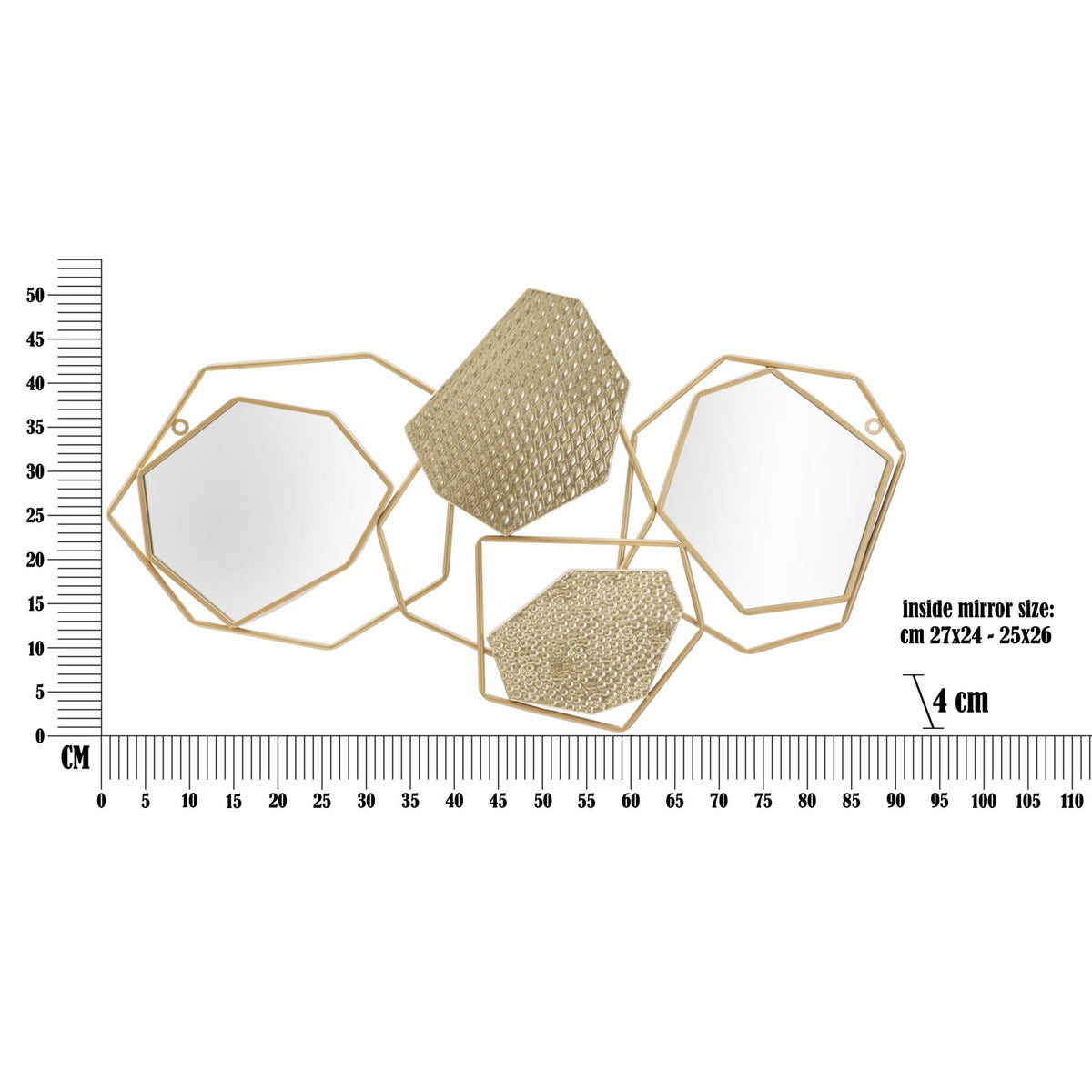 Specchio con Cornice MF501, Oro, Metallo, 91x4x52 cm, Seven Design