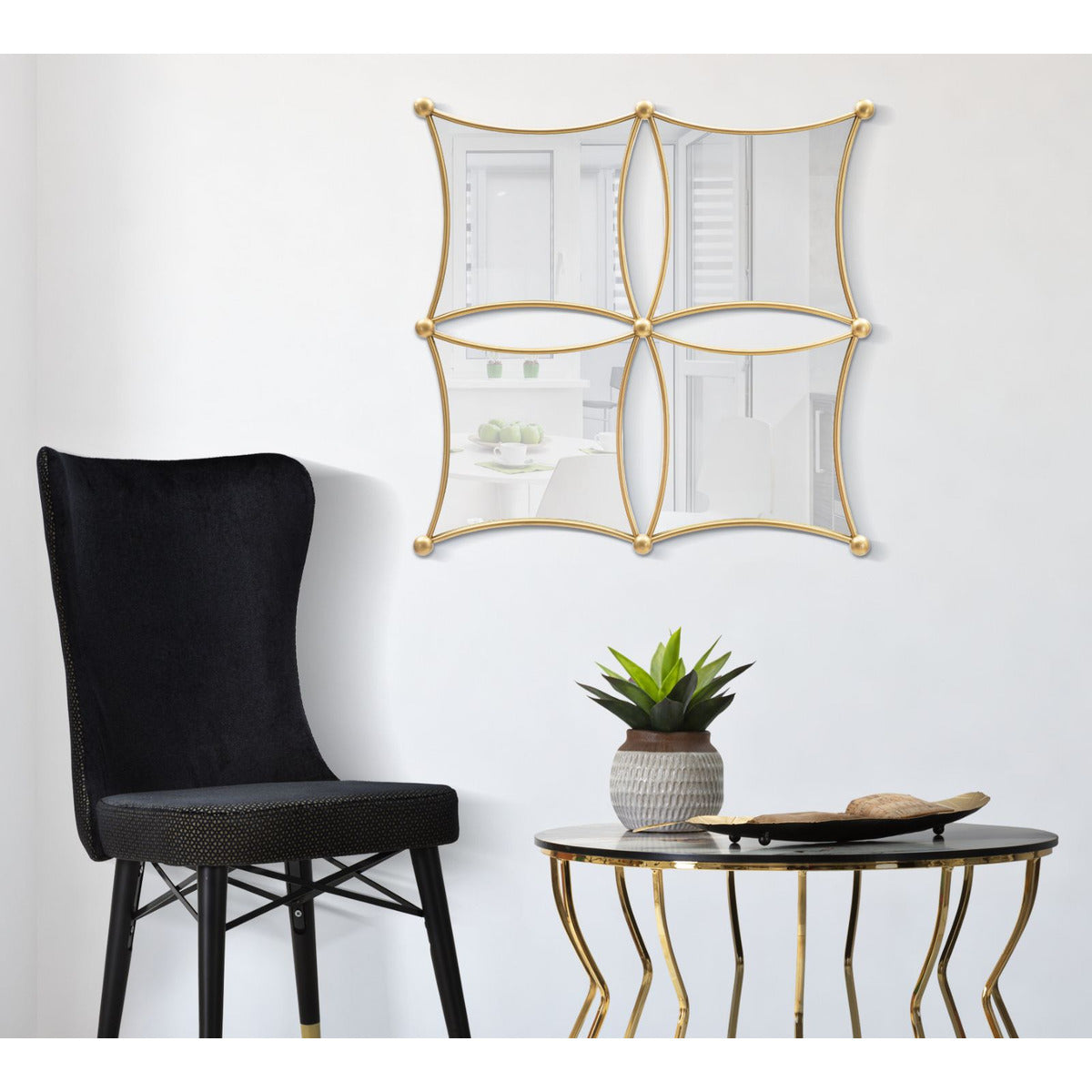 Specchio con Cornice MF497, Oro, Metallo, 68x3,5x68 cm, Seven Design