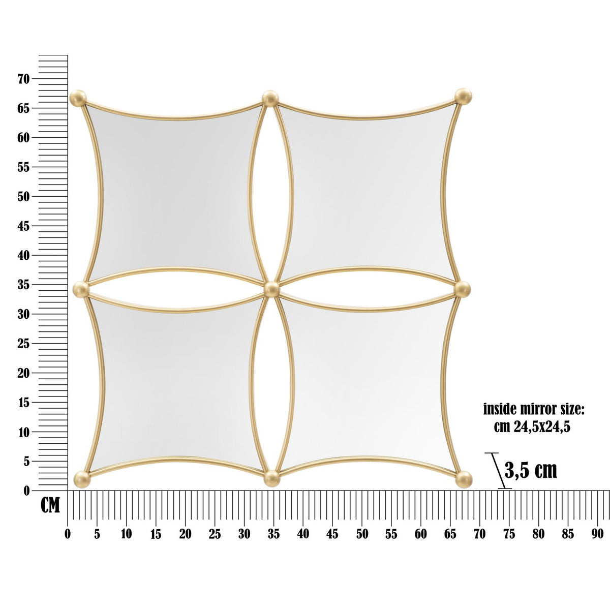 Specchio con Cornice MF497, Oro, Metallo, 68x3,5x68 cm, Seven Design