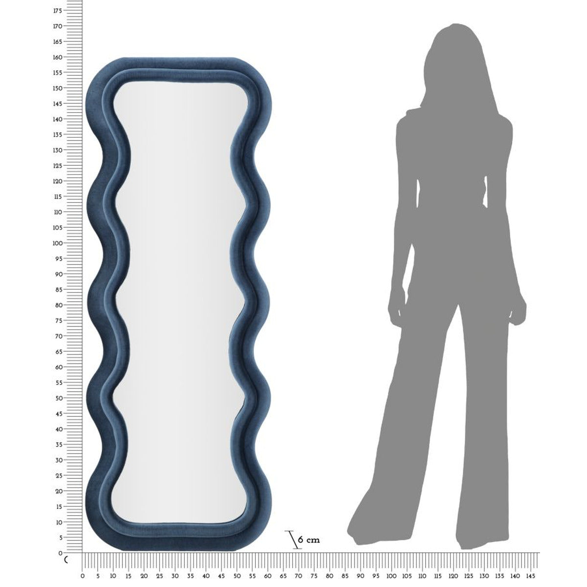 Specchio con Cornice Onde 2, Blu, MDF, 60x6x160 cm, Seven Design