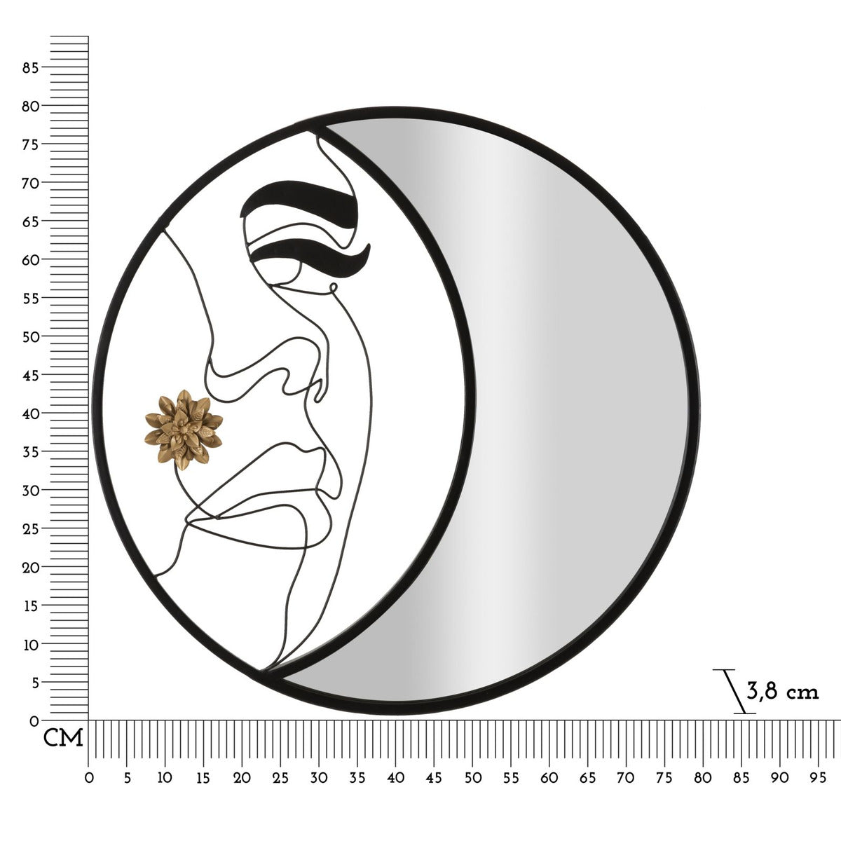 Specchio con Cornice Luna 4, Nero, Metallo, 80x3,8x80 cm, Seven Design