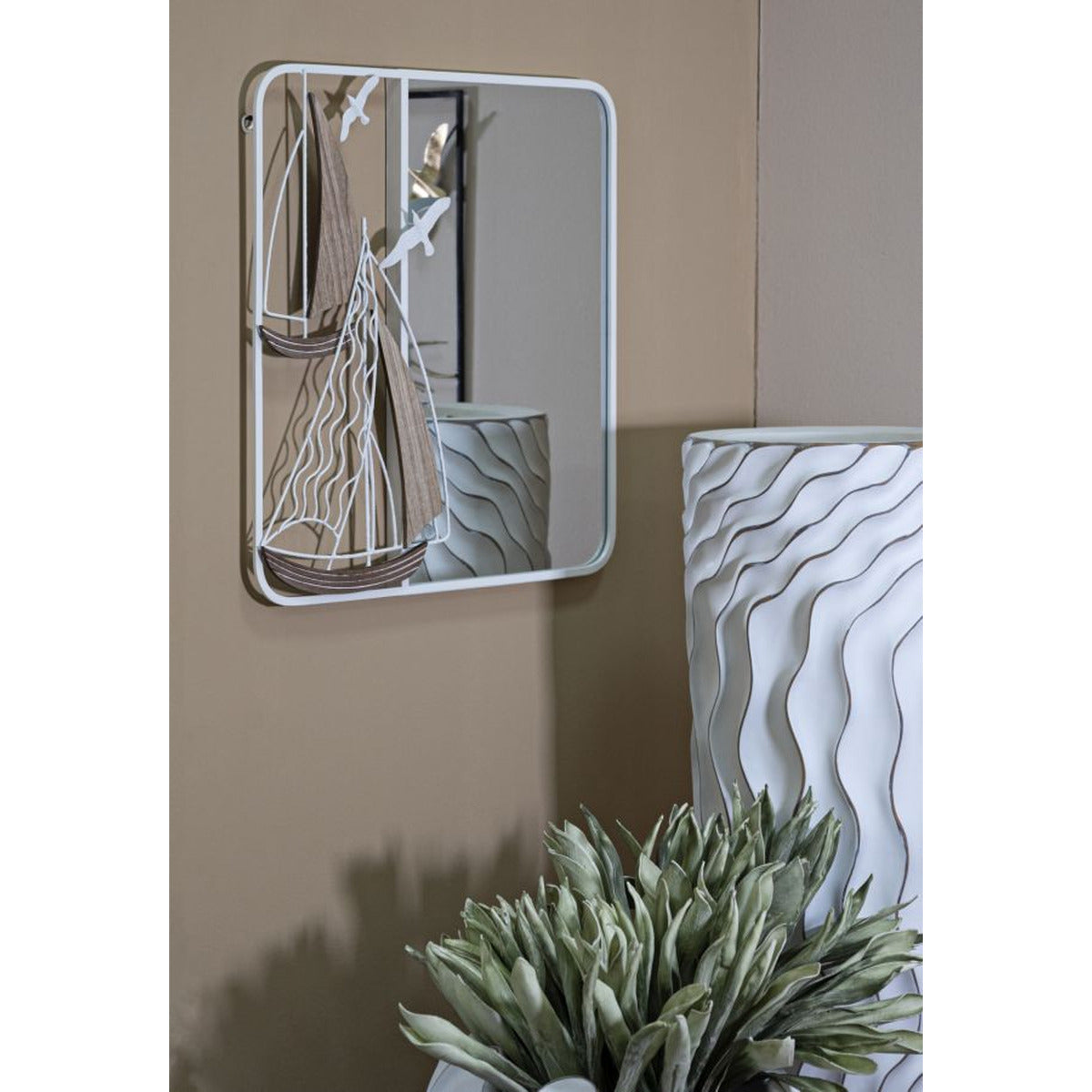 Specchio con Cornice MF498, Bianco, Metallo, 60x4,4x60 cm, Seven Design