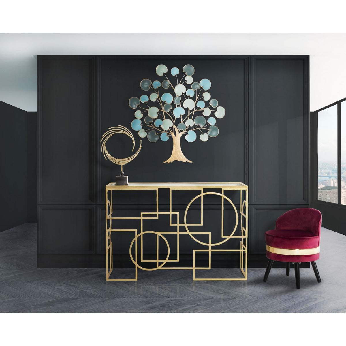 Tavolo Consolle MF625, Oro, Metallo, 120x41x81 cm, Seven Design