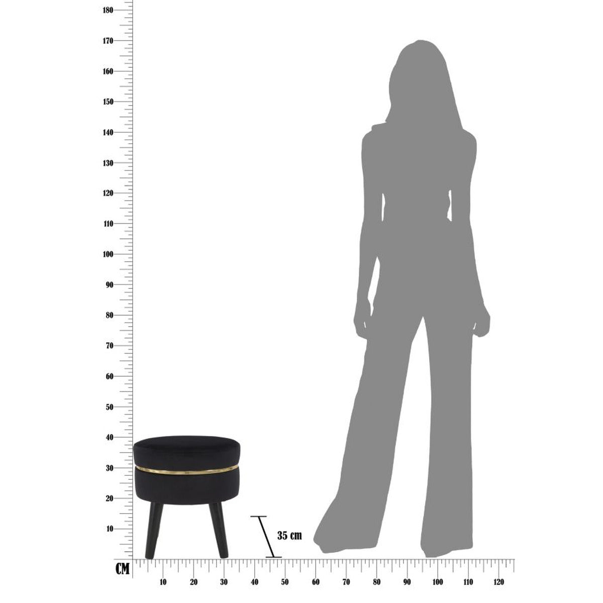 Sgabello Basso MF460, Nero, Legno, 35x35x40,5 cm, Seven Design