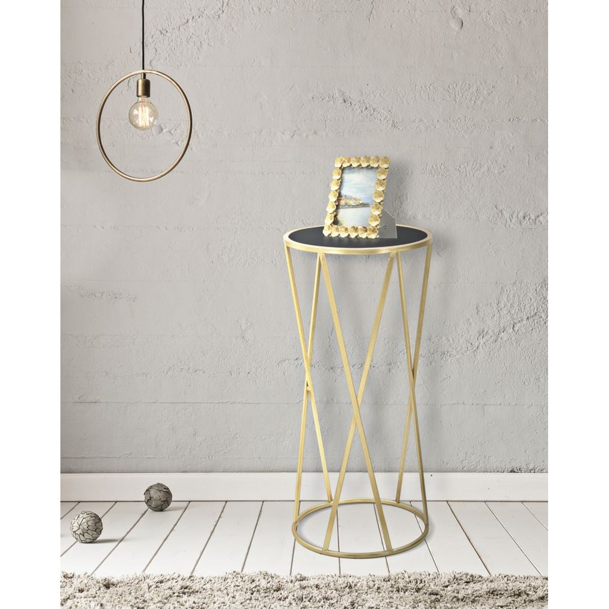 Tavolino MF601, Oro, Metallo, 35x35x75 cm, Seven Design