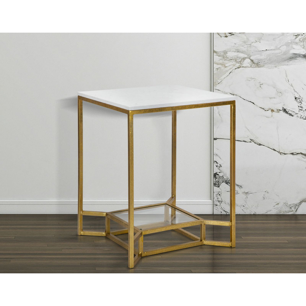Tavolino MF536, Oro, Metallo, 47x47x60 cm, Seven Design