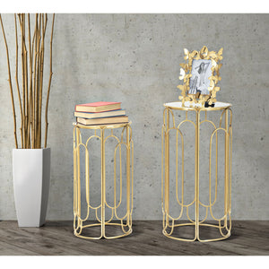 Tavolino MF555, Oro, Metallo, 36,5x36,5x70 cm, Seven Design