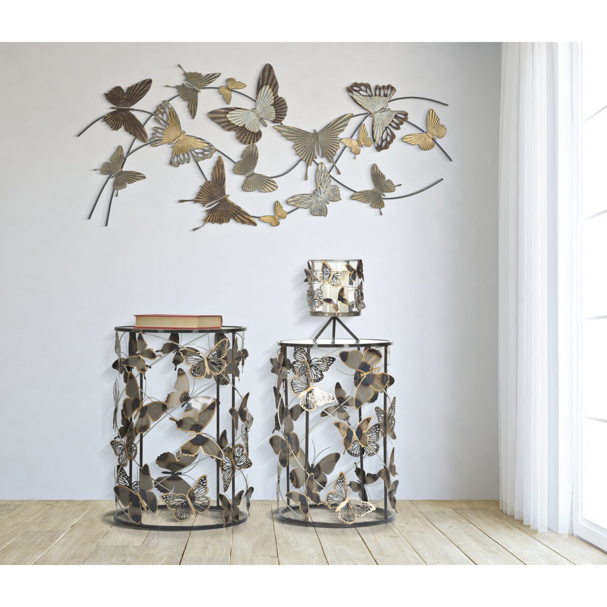 Tavolino Farfalla 34, Multicolore, Metallo, 41,3x41,3x55 cm, Seven Design