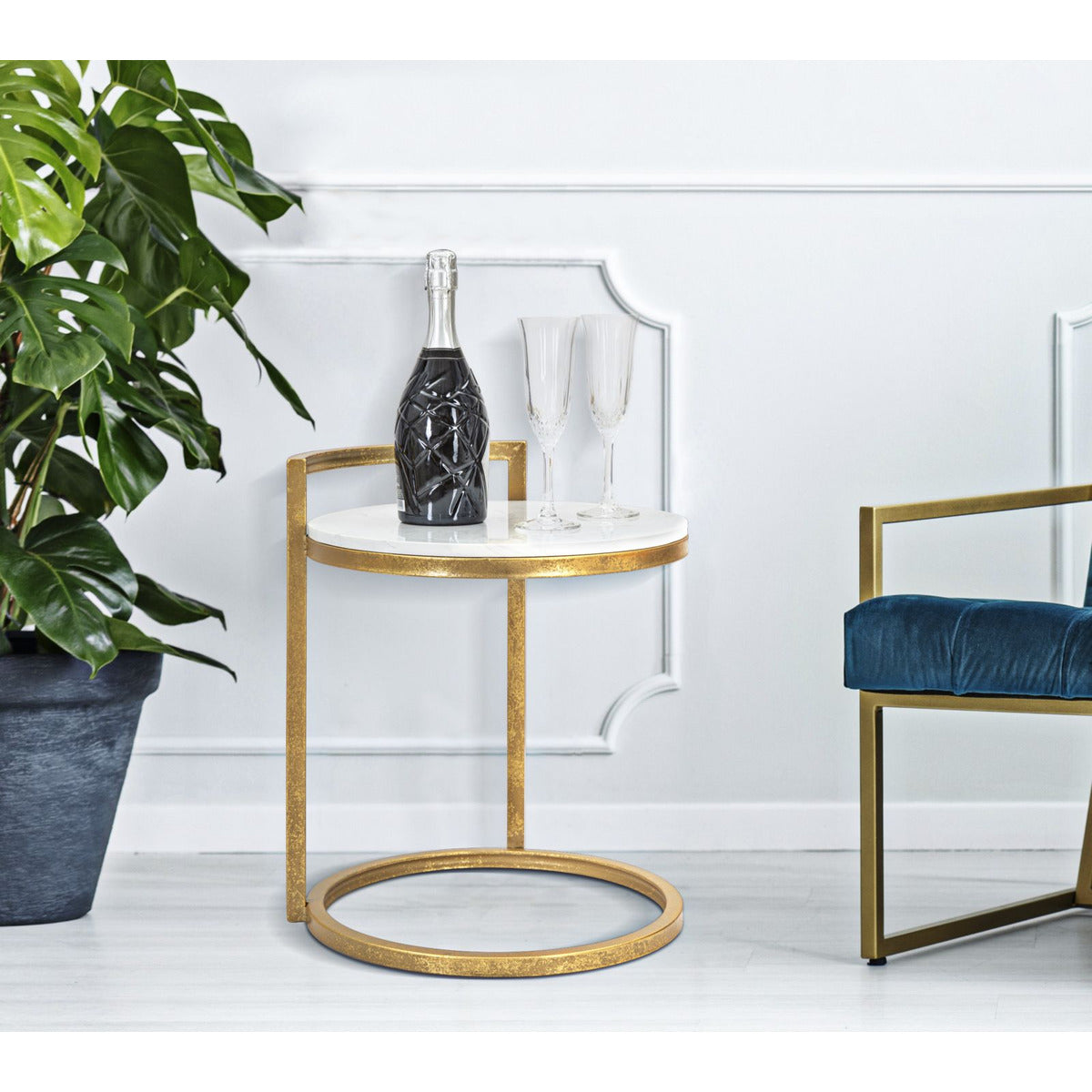 Tavolino MF531, Bianco, Marmo, 40,5x40,5x50,5 cm, Seven Design