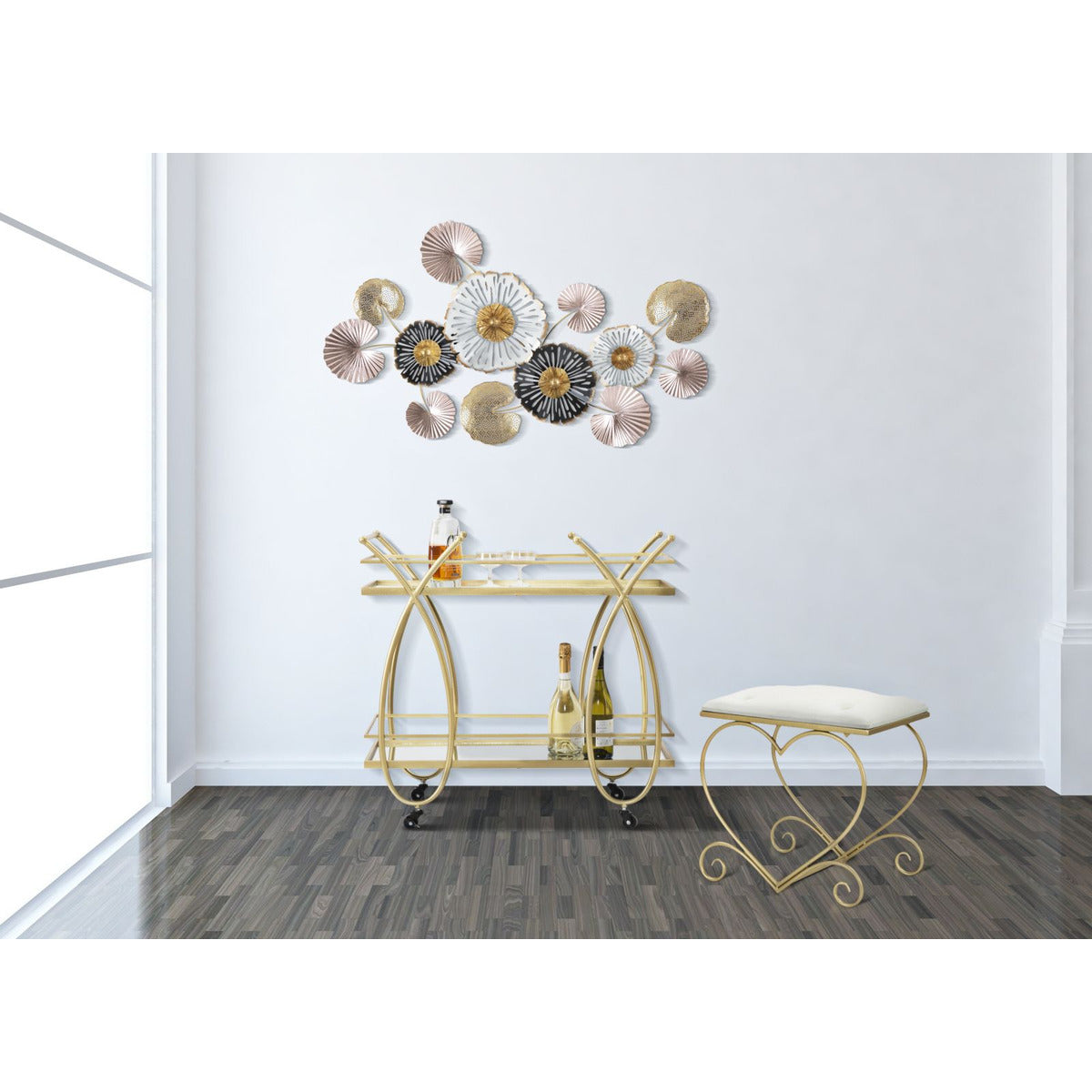 Sgabello Basso Cuore 15, Oro, Metallo, 50x37,5x51,5 cm, Seven Design