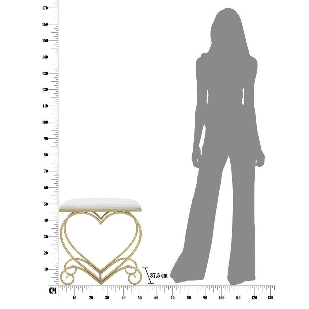 Sgabello Basso Cuore 15, Oro, Metallo, 50x37,5x51,5 cm, Seven Design