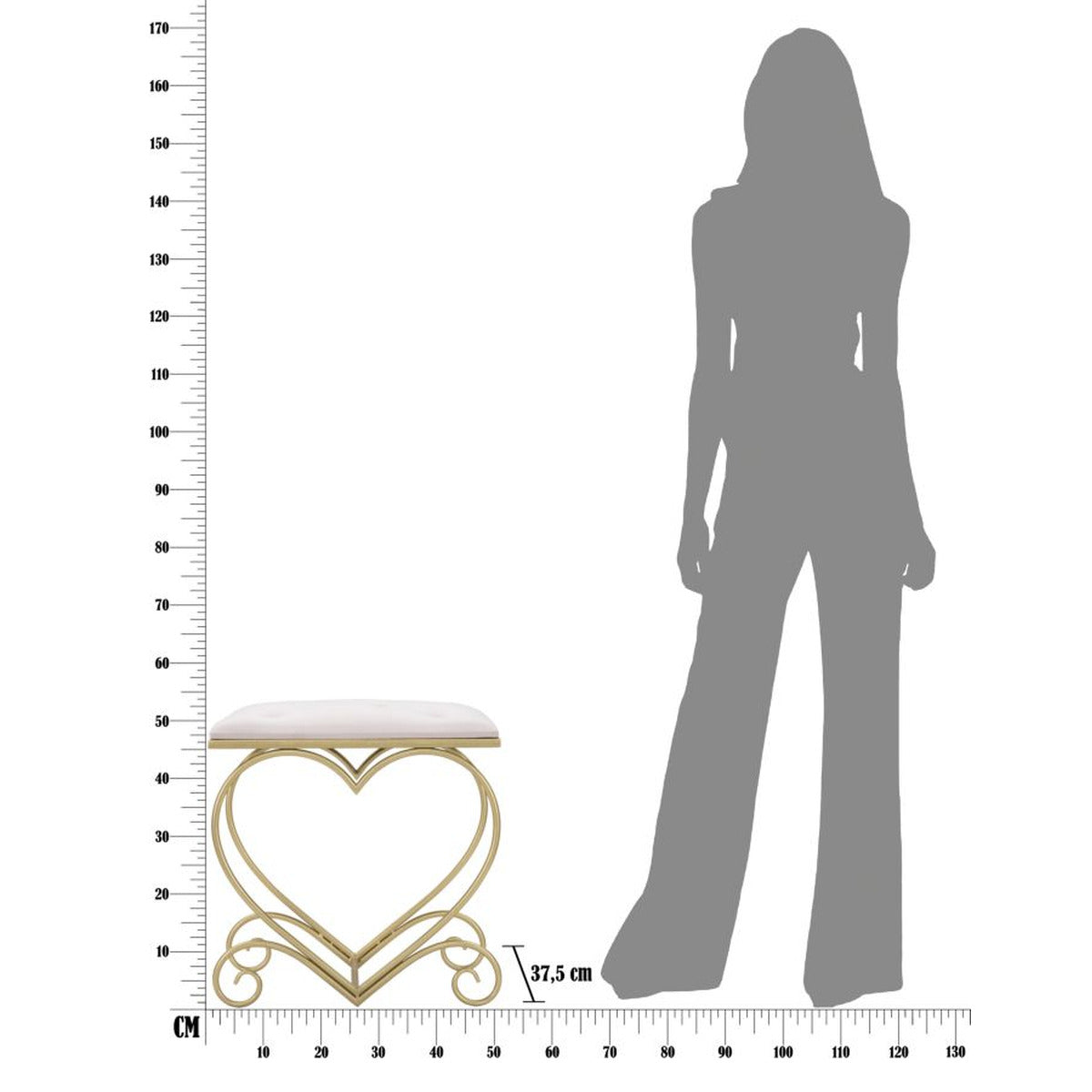 Sgabello Basso Cuore 16, Oro, Metallo, 50x37,5x51,5 cm, Seven Design