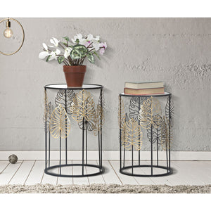 Tavolino Foglia 67, Nero, Metallo, 38x38x55 cm, Seven Design