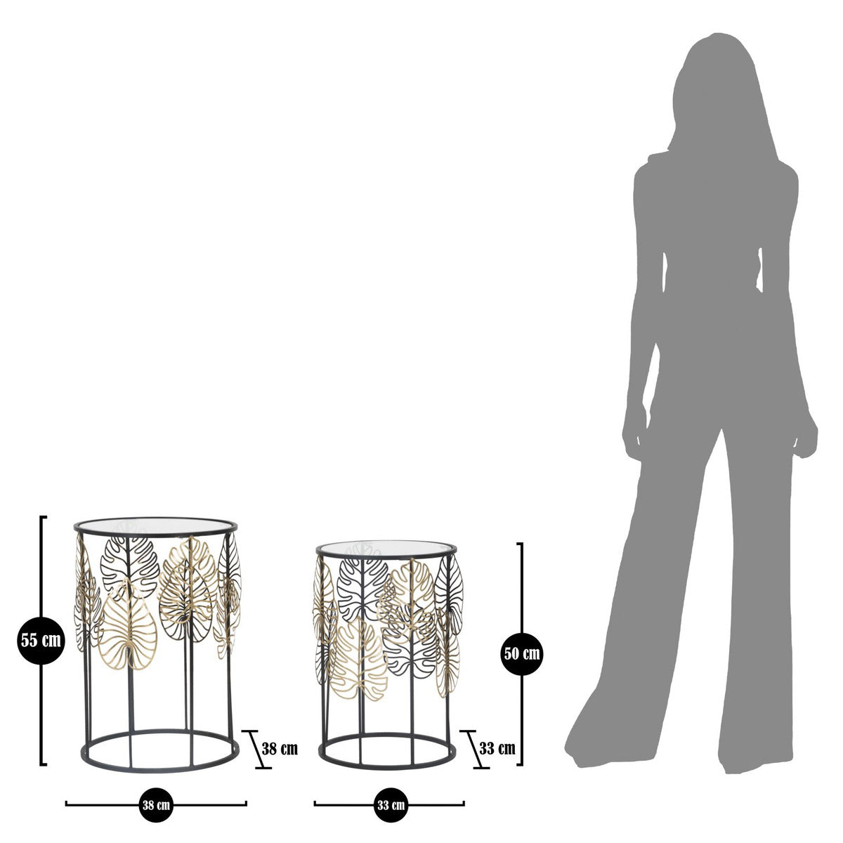 Tavolino Foglia 67, Nero, Metallo, 38x38x55 cm, Seven Design