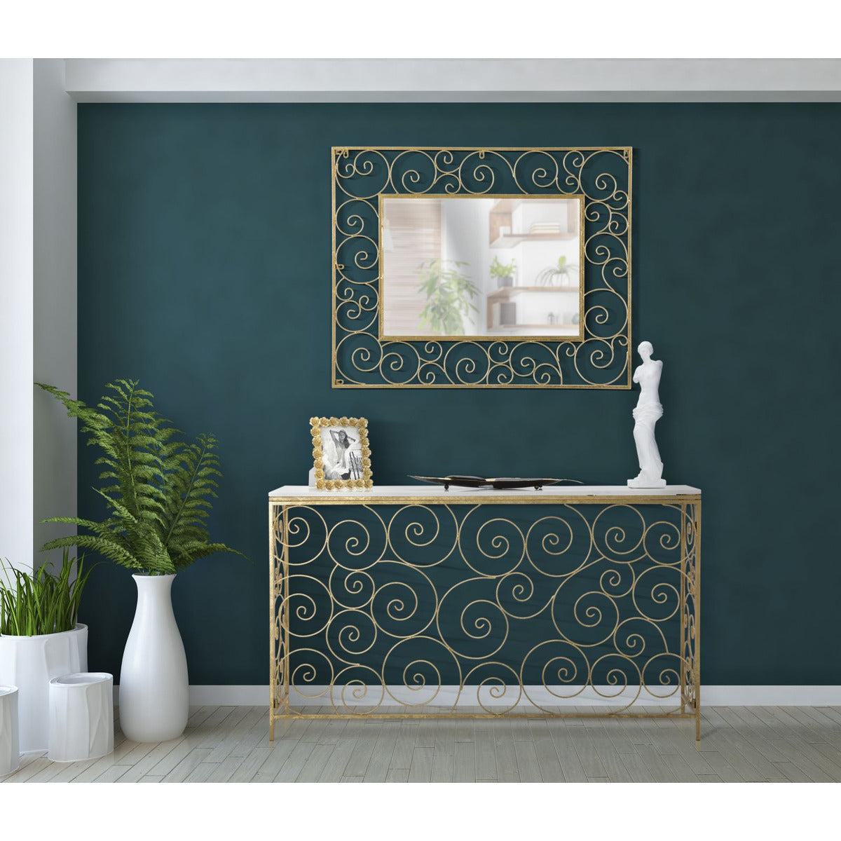 Tavolo Consolle MF617, Oro, Marmo, 140x36x82 cm, Seven Design