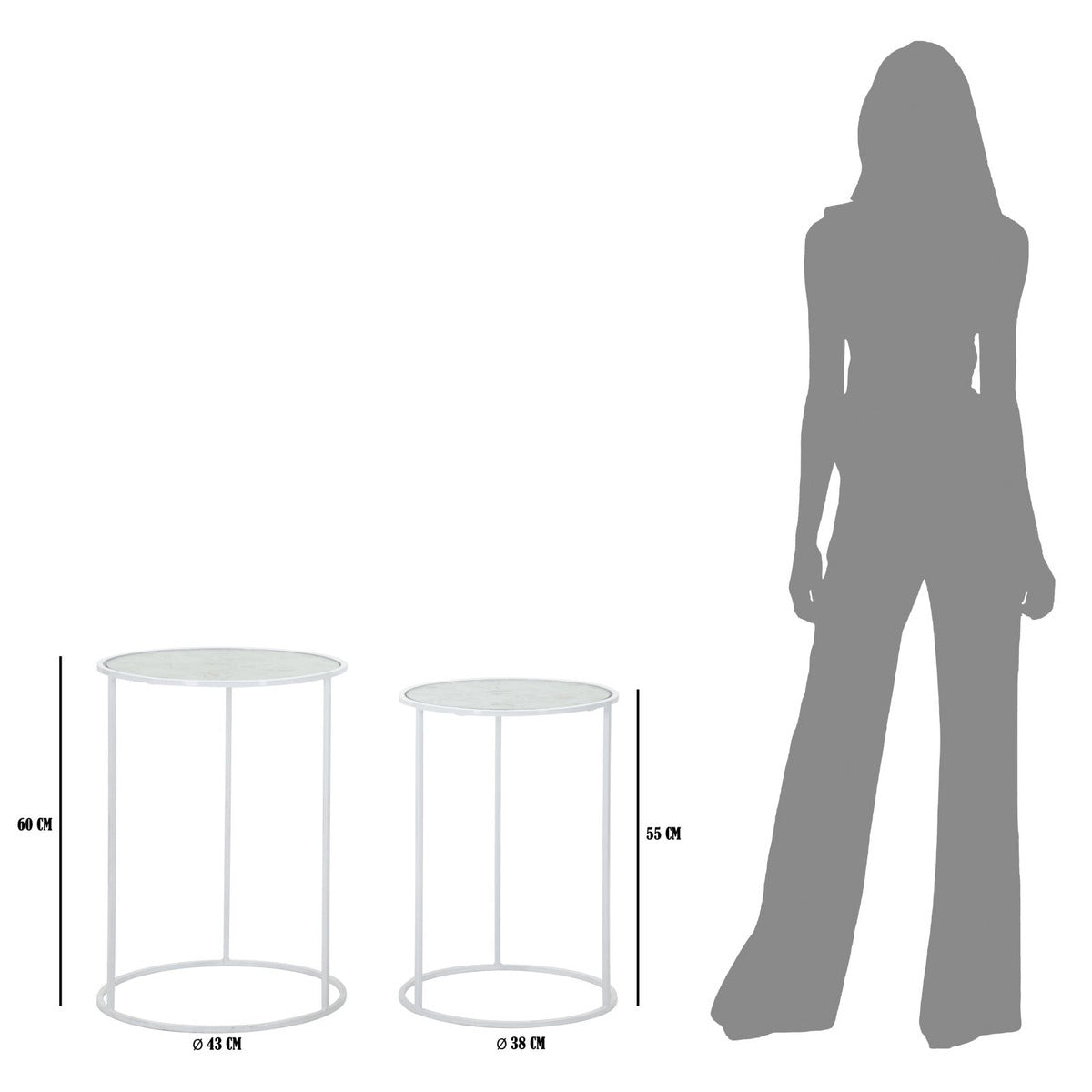 Tavolino MF556, Bianco, Metallo, 43x43x60 cm, Seven Design