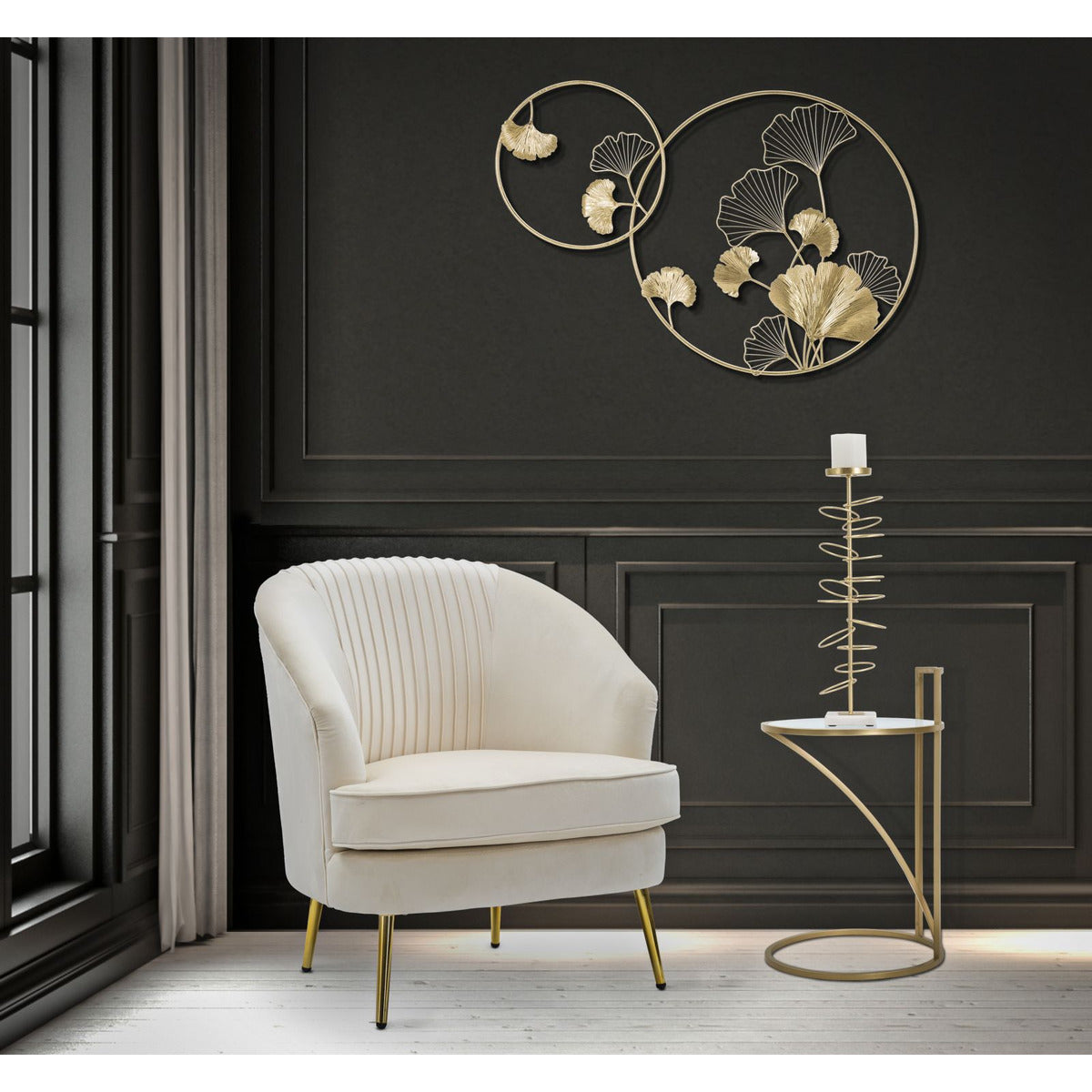 Tavolino MF547, Oro, Metallo, 38x38x61 cm, Seven Design