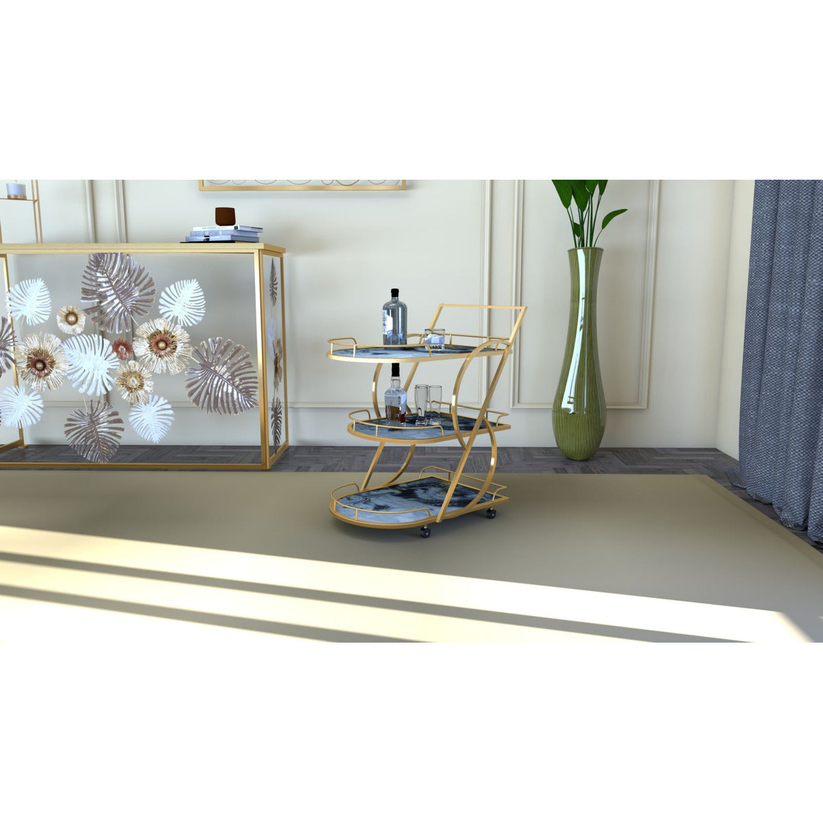 Carrello MF2, Oro, Metallo, 71x45,5x84,5 cm, Seven Design