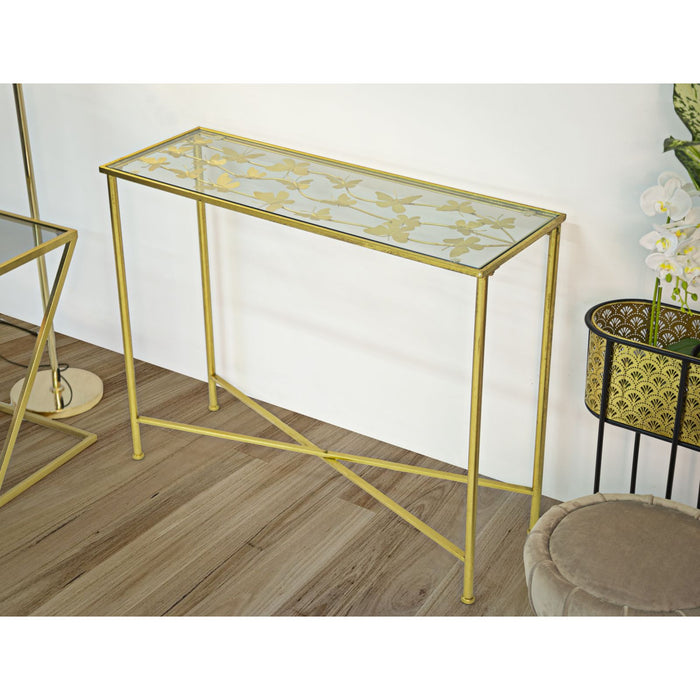Tavolo Consolle MF629, Oro, Metallo, 100x35x80 cm, Seven Design