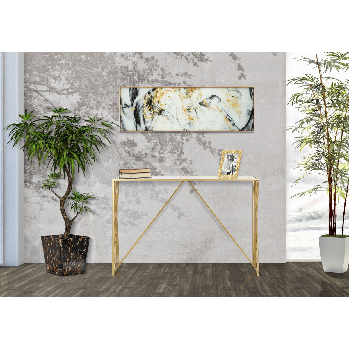 Tavolo Consolle MF624, Oro, Metallo, 120x40x80 cm, Seven Design