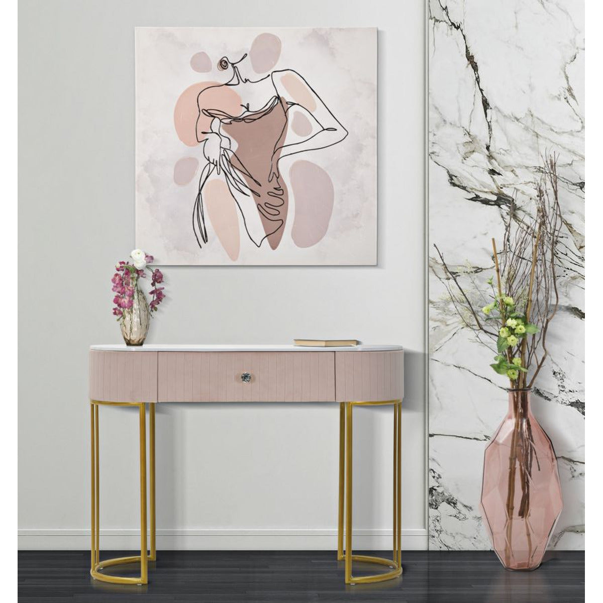 Tavolo Consolle MF616, Rosa, Legno, 100x40x75 cm, Seven Design