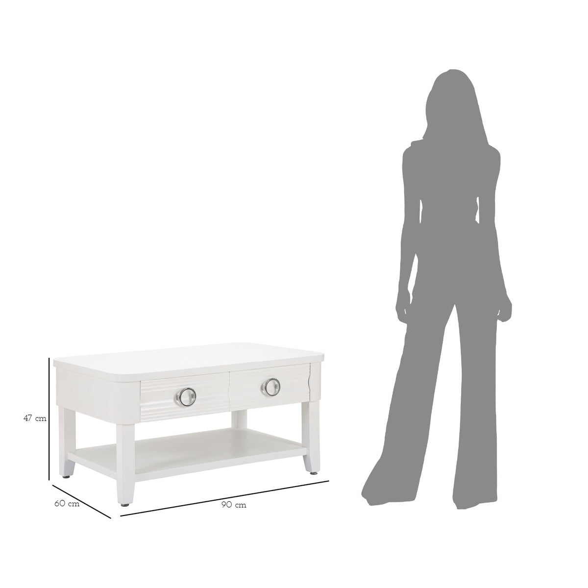 Tavolino MF516, Bianco, Legno, 90x60x47 cm, Seven Design