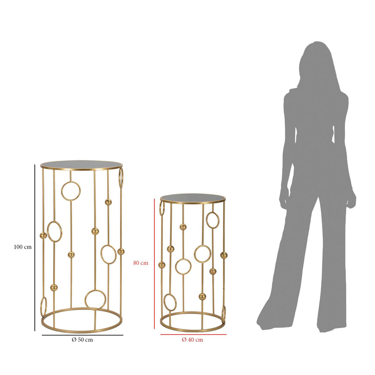 Tavolino Cerchi 35, Oro, Metallo, 50x50x100 cm, Seven Design