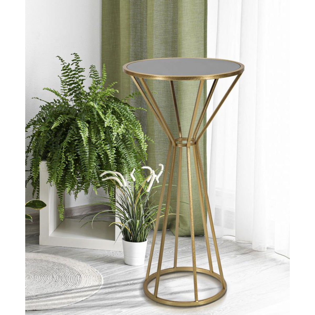 Tavolino MF587, Oro, Metallo, 50x50x100 cm, Seven Design