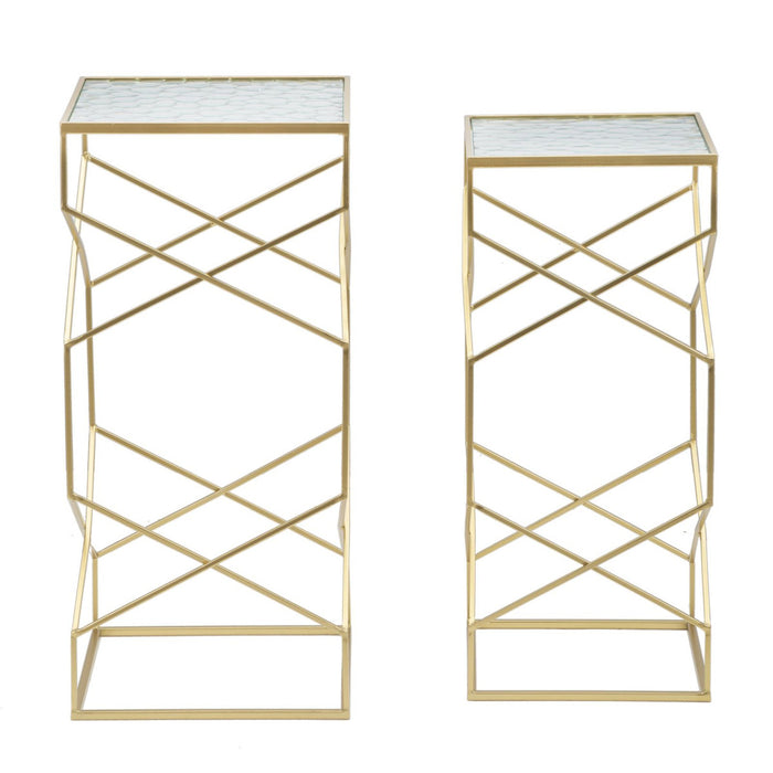 Tavolino MF565, Oro, Metallo, 31,5x31,5x68 cm, Seven Design