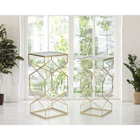 Tavolino MF565, Oro, Metallo, 31,5x31,5x68 cm, Seven Design