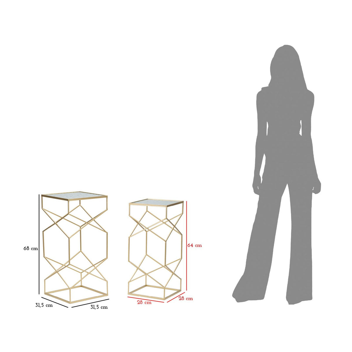 Tavolino MF565, Oro, Metallo, 31,5x31,5x68 cm, Seven Design